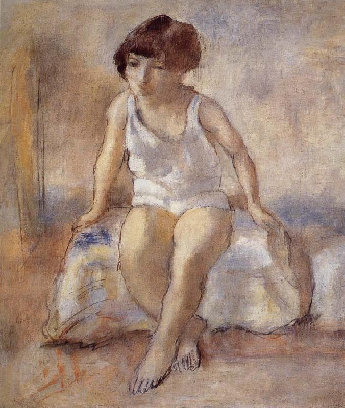 Jules Pascin The maiden wear the white underwear from French oil painting image